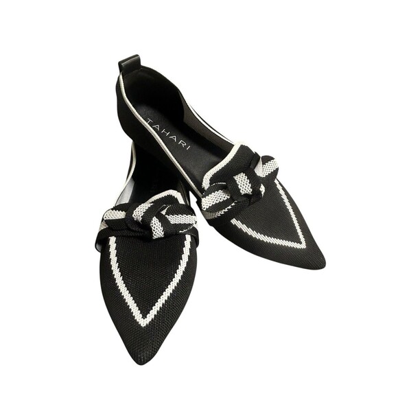 Tahari Florentia Career Black White Trim Knit Comfort Flat Shoe Size 9 - Picture 1 of 6